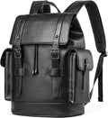 Leather Backpack Waterproof Fit 15.6 Inch Laptop Vintage Drawstring Design Large Capacity Travel Sports Outdoor Casual Black Men Women College Backpack