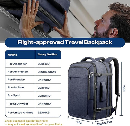 60L Extra Large Laptop Backpack for Men, TSA Approved Water Resistant Computer Bag for Business Travel, Fits 18.4 Inch Laptop, Blue