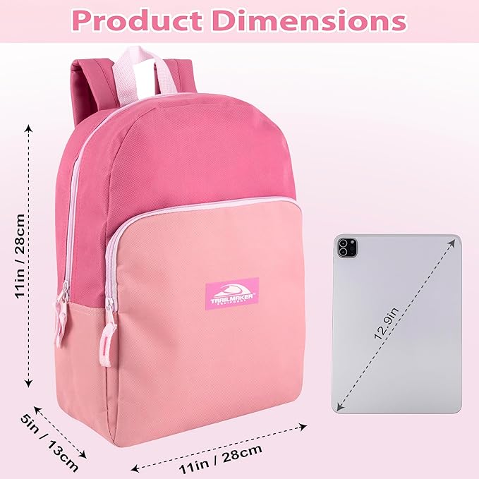 Color Block Backpacks for School Boys and Girls, 15 Inch Two Tone Colorful Small Travel Backpack for Kids (Pink)