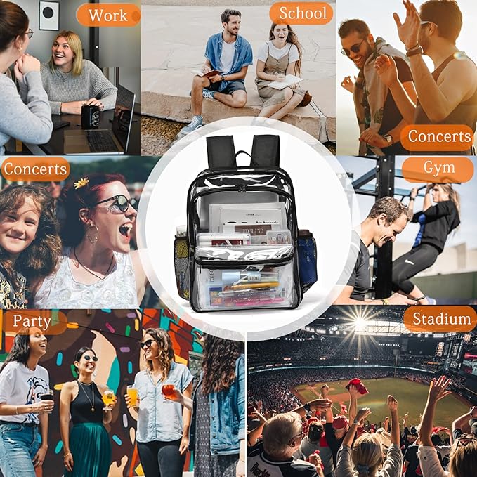 Clear Backpack,15.5 '' Clear Backpacks for School Heavy Duty PVC See Through Bag Waterproof Bookbag for Girls & Boys, Black