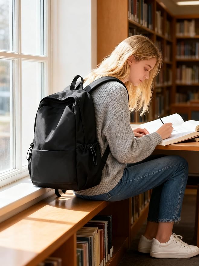 Black Backpack For Women Men School Backpacks Aesthetic Lightweight College Backpack for Boys Girls Book Bag Casual Daypack Laptop Gym Backpacks