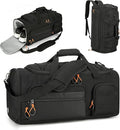 Searock 45L Gym Bag for Men, 3-In-1 Duffle Bag Backpack for Travel, Sports Duffel Bags for Gym Workout, Weekender Overnight Bag with Shoe Compartment, Wet Pocket, Black