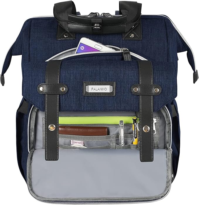 FALANKO Laptop Backpack 17.3 Inch Stylish Computer Backpack Doctor Teacher Work Bookbag Water Repellent College Shoulder Bag with USB Port RFID Anti-theft,Nurse Purse Travel Business Bag for Women