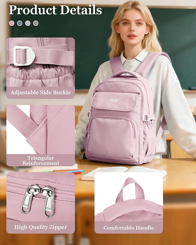 Waterproof School Backpack For College Students Women,Simple Kawaii Bookbags,Casual Laptop Travel Daypack Backpacks,Lightweight School Bags For Girls(Purple)