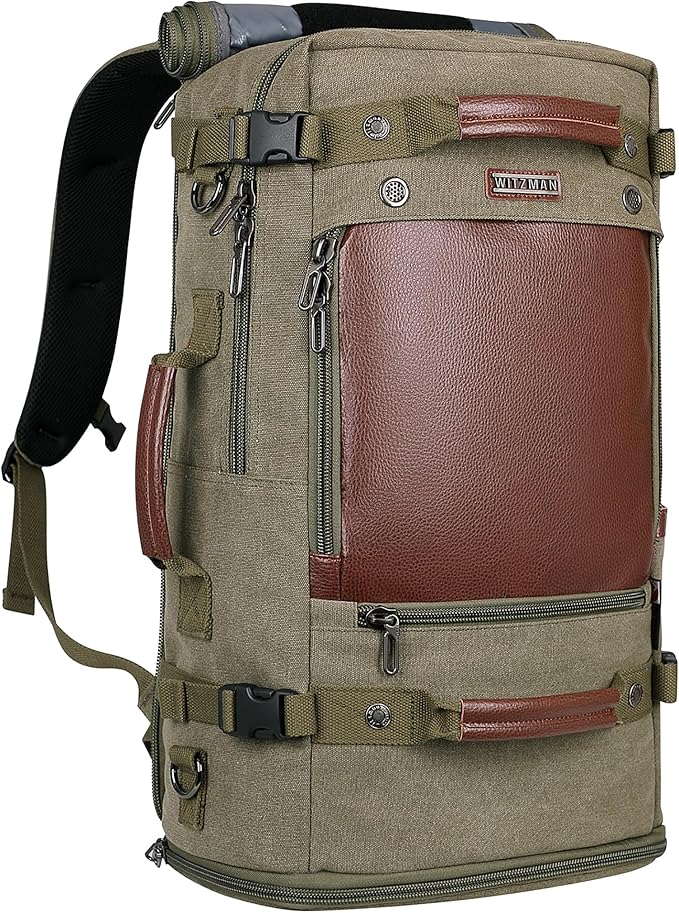 WITZMAN Travel Backpack for Men Women Carry on Luggage Backpack Canvas Rucksack Duffel bag with Shoe Compartment（A2021 Light green）