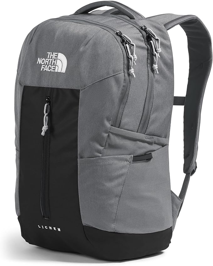 The North Face Lichen Daypack - Everyday Commuter Backpack, Laptop Sleeve, Water Bottle Pockets, Center Front Pouch, Smoked Pearl Dark Heather/TNF Black, One Size