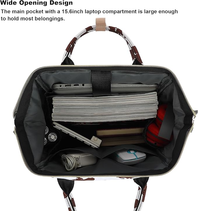 Laptop Backpack for Women Men, 15.6 inch College School Backpack Bookbag for Work/School/Travel/Business (Cow Print Brown)