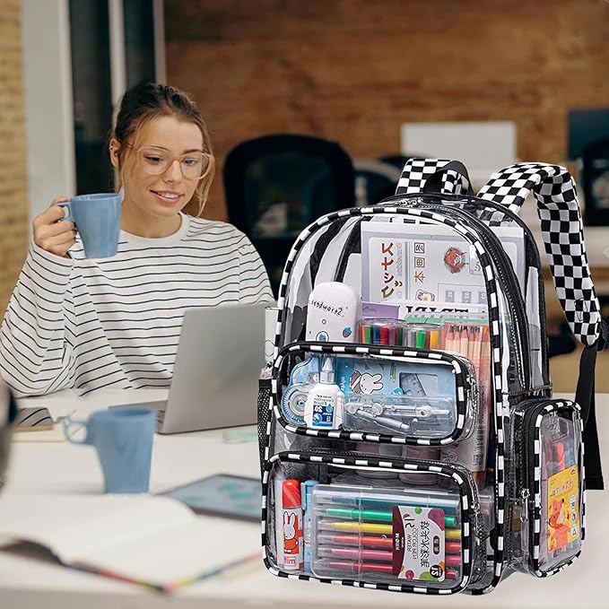 BTOOP Clear Backpack Heavy Duty Transparent Backpack 17" See Through Bookbag for College Work Festival Security with Padded Strap Large Capacity
