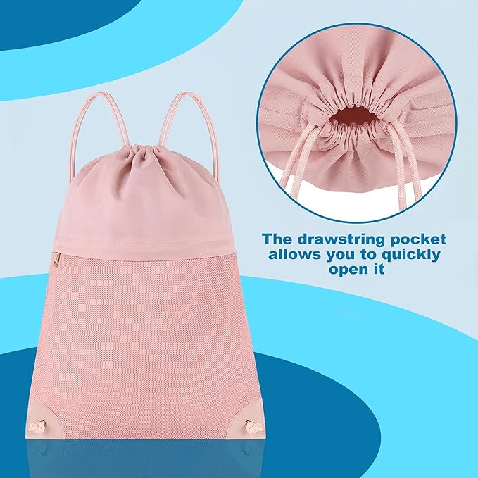 Drawstring Backpack Gym Bag - String Gym Bag for Men & Women, Lightweight Cinch Sports Sackpack for Beach, Travel, Yoga, Swimming, Pink