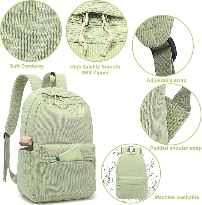 BTOOP School Backpack for Teens Large Corduroy Bookbag Lightweight 15.6 inch Laptop Bag for Girls Women Casual High School College