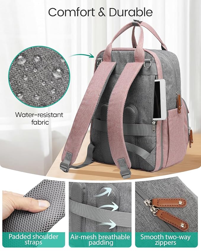 Extra Large Diaper Bag Backpack for Two Kids Twins - Expandable Baby Bag (26-36L), Dual Big Compartments - Includes Changing Pad & Stroller Straps, Unisex Pink Grey