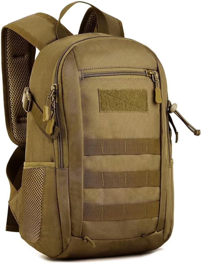 HUNTVP 10L Tactical Backpack Small Backpack Mini Daypack Military MOLLE Rucksack Gear Tactical Assault Pack Bag for Hunting Camping Trekking(10L Dark Brown)