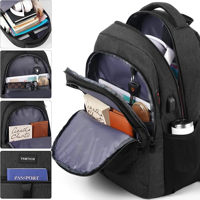 YAMTION 17 inch Backpack Bookbag for Men and Women Laptop Backpack with USB for College Students Work Business