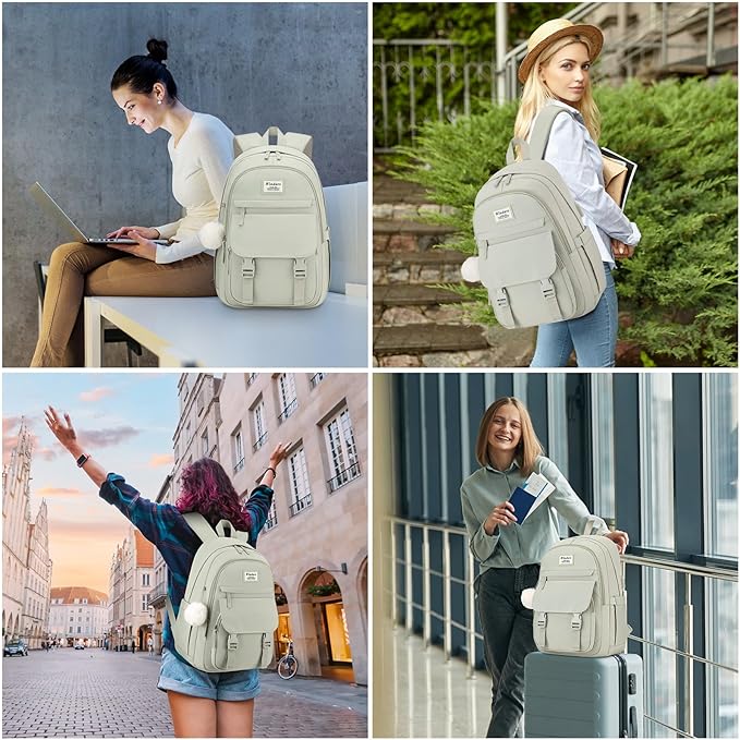 School Backpack for Teen Girls, Cute College Backpacks for Women Students Aesthetic Bookbag Large 15.6 Inch Laptop Bag Middle School Travel Back Pack (Green)