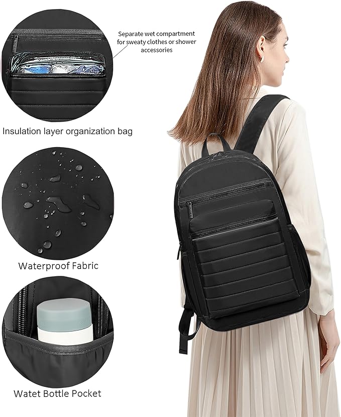 KEOFID Travel Backpack for Women, Womens Work Backpacks, Anti-theft Backpack Purse, Back pack for College Girls, Carry-On Travel Backpacks,Bookbag(Carbon Black)