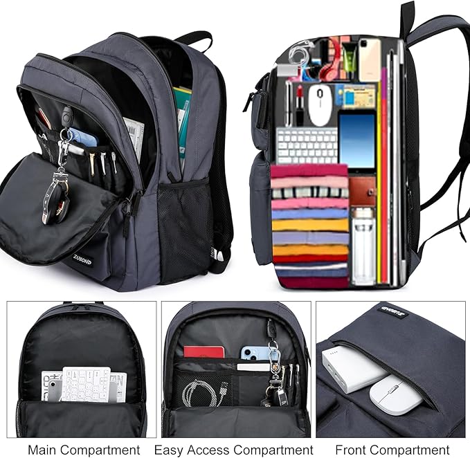 Backpack for Men & Women, Backpacks for School Teen Boys & Girl, Student Bookbag 17.3 inch Laptop Compartment with USB Charging Port for High Middle School, Black Travel Casual Bag