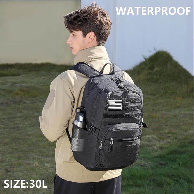 Military Tactical Backpack for Men Army 3 Days Assault Pack Bag with Molle System for Outdoor Adventures (Black, 30L)