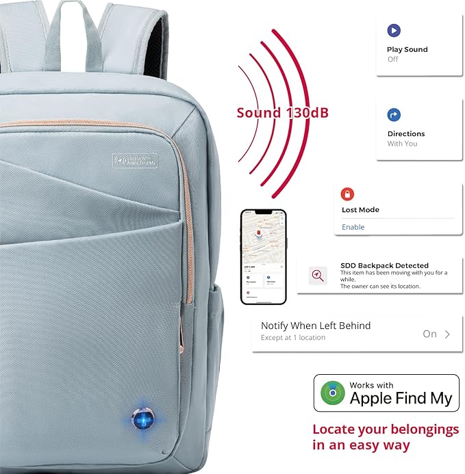 Swissdigital Design Laptop Backpack for Women with Apple Find My,Travel Bookbags with USB Charging Port，Computer Backpacks for Work Business,Teal Blue | SD1006FB-14