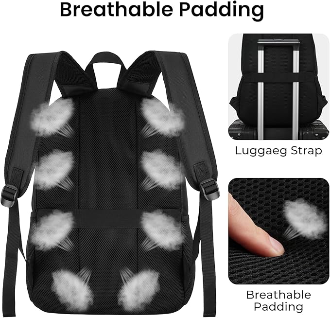 Unisex Black Backpack for School, Lightweight Boys Girls Backpack Fits 17.3 Inch Notebook, Water Bottle Pocket - Ideal for Teens, College Students, Adults