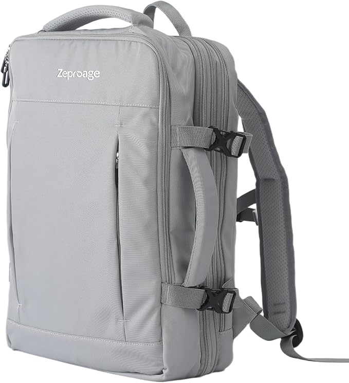 Travel Backpack, Expandable Large Capacity Business Work, Water Repellent Carry On Daypack with USB Charging Port, Fit 17 Inch Laptop, Bag for Men and Women, Grey