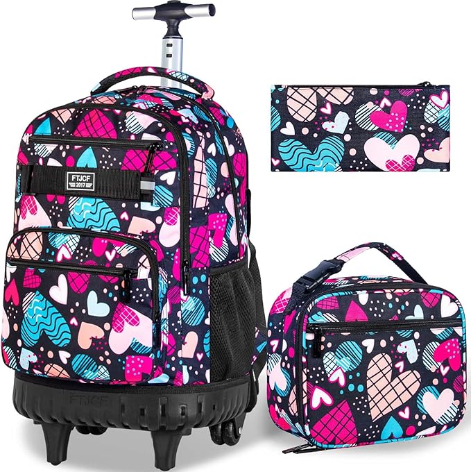 Rolling Backpack for Womens and Mens, Adults Wheeled Bookbag with Lunch Box for Girls and Boys.