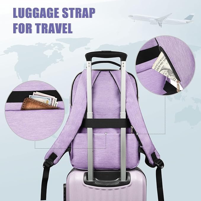 MATEIN Laptop Backpack for Women, Anti Theft 15.6 inch College School Bookbag for Girls, Water Resistant Stylish Travel Computer Work Backpack for Nurse, Light Purple