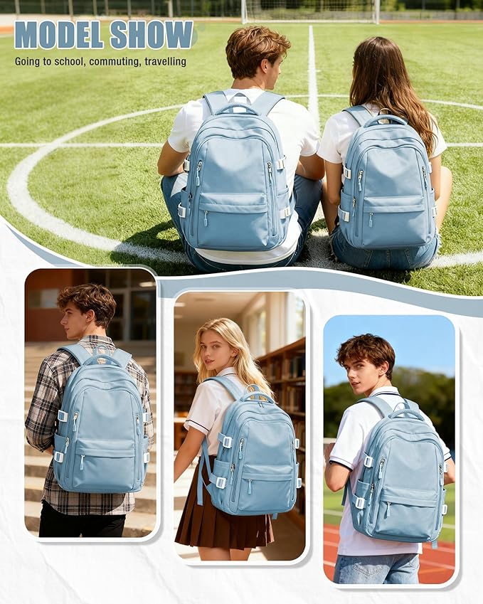 BOXSAM Lightweight Backpack for Women, Large Laptop Travel Backpack Casual Daypack Bag Rucksack for Men.Light Blue