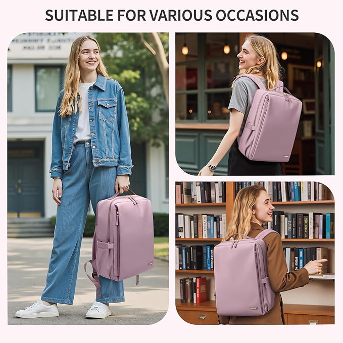 GOLF SUPAGS Stylish Laptop Backpack for Women Airline Approved Perfect for Work College and Travel Multi-Functional Casual Daypack Fits 15.6 Inch Notebook (Pinkish Purple)