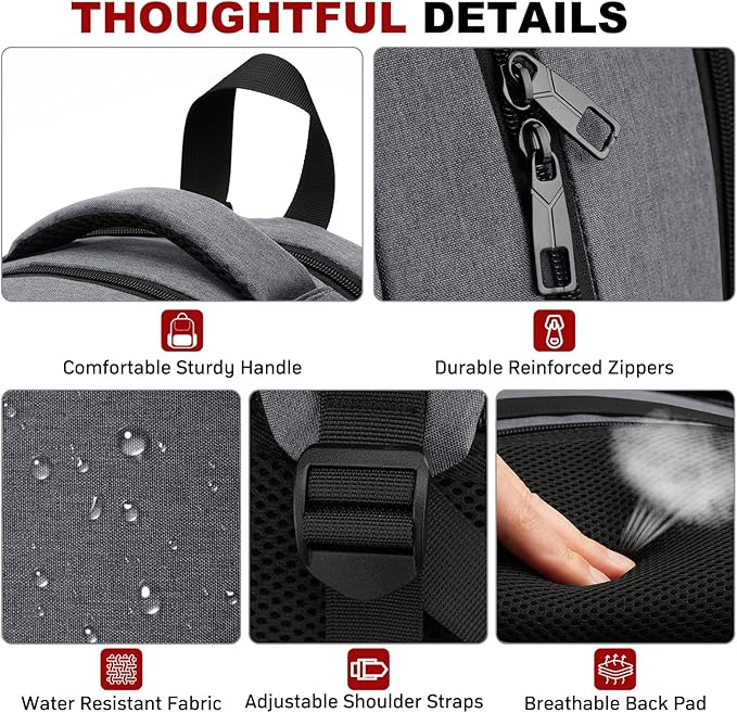 School Laptop Backpack for Women Men: 15.6 Inch College High School Backpacks with USB Charging Port Waterproof Travel Back Pack with Anti-theft Pockets Casual Work Daypack for Boys Students (Gray)
