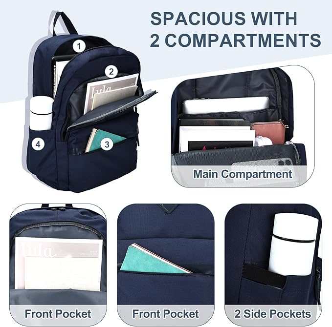 RAVUO Backpack for School, Large Mens Boobbag Water Resistant 15.6 inch Laptop Back Pack for College Unisex Schoolbag Daypack with Compartments for College Work Travel,Blue