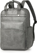 PU Leather Laptop Backpack Women for Travel | 17 Inch Laptop Bag for Women - Large Capacity Teacher Nurse Computer Bag for Work College School (Grey)