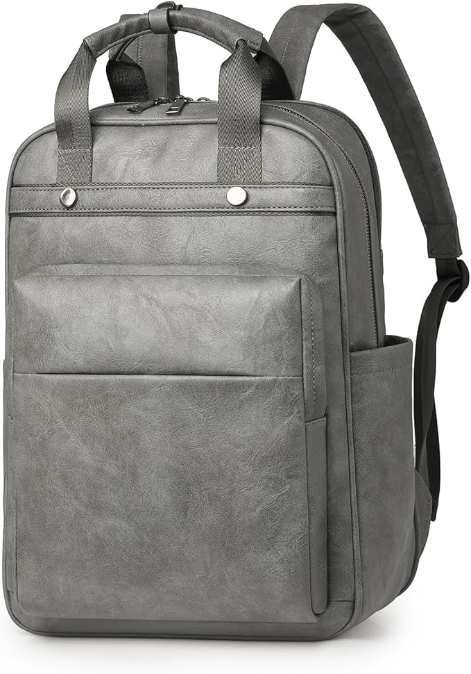 PU Leather Laptop Backpack Women for Travel | 17 Inch Laptop Bag for Women - Large Capacity Teacher Nurse Computer Bag for Work College School (Grey)