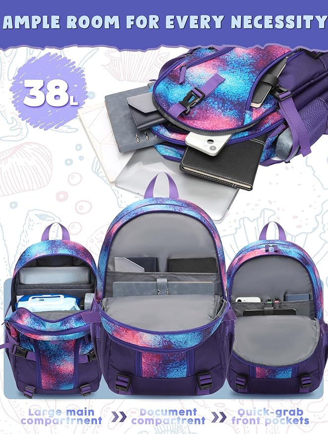 BLUEFAIRY High School Backpack for Girls Boys Middle School Bookbag for Kids Back to School Bag for College with Large Compartment Casual Daypack Mochilas para Niñas Adolescentes 18" Grape Purple
