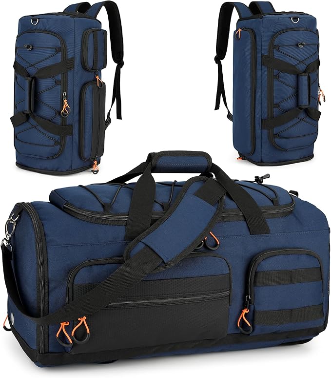 Searock 45L Gym Bag for Men, 3-In-1 Duffle Bag Backpack for Travel, Sports Duffel Bags for Gym Workout, Weekender Overnight Bag with Shoe Compartment, Wet Pocket, Navy Blue