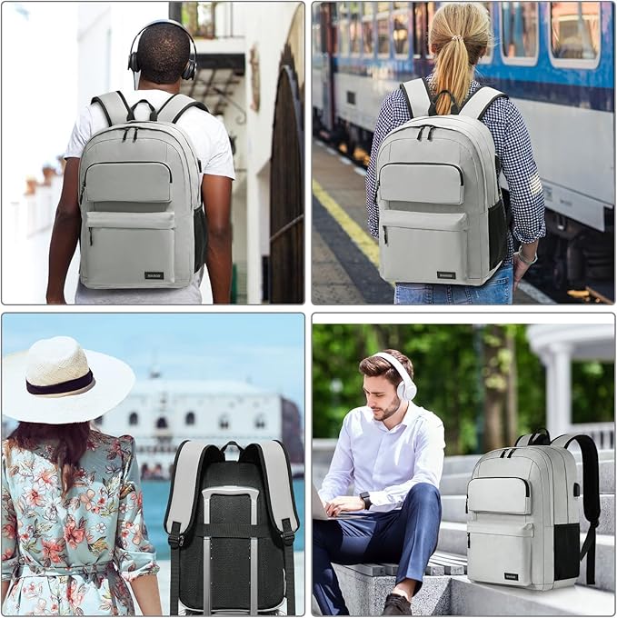 School Backpack for Teen Boys and Girls, Travle Laptop Backpack for men and women, Carry-on Lightweight Casual Bookbag with USB Charging Port Fit 17.3 Inch Laptop, Grey