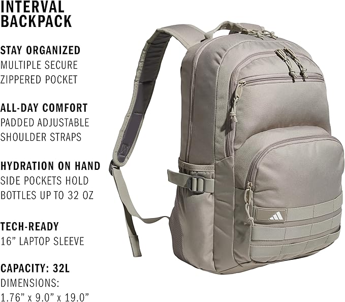 adidas Interval Backpack – Daypack for Travel Sports Gym Work School, 32L