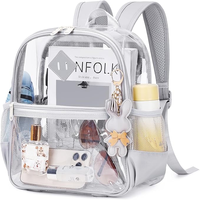 Clear Backpack for Stadium Events Approved 12×6×12, Thick TPU Mini Clear Bag with Front Pocket for Concert Sport Events Work Travel, Grey