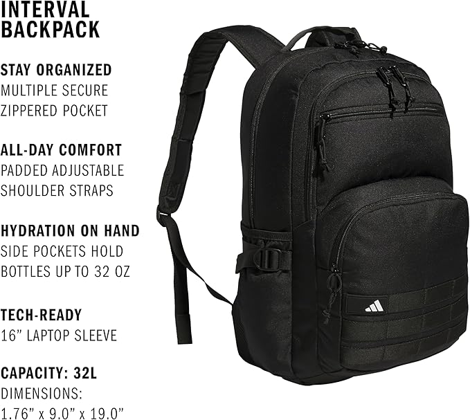adidas Interval Backpack – Daypack for Travel Sports Gym Work School, 32L