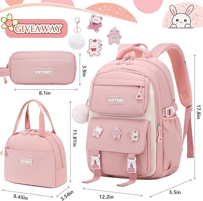 AO ALI VICTORY Backpack for Women Girls Set with Pencil Case 15.6 Inch Laptop School Bag Kids Elementary College Backpacks