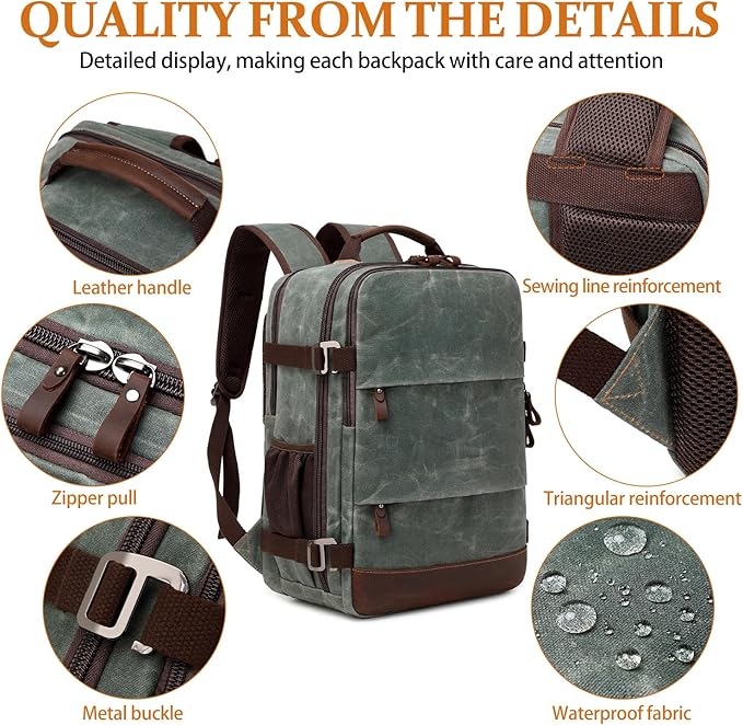 BOVIP Travel Backpack for Men Carry On Backpack Flight Approved Personal Item Backpack, 17 inch Laptop Backpack Casual Daypack Weekender Business Hiking Backpack, Dark Green