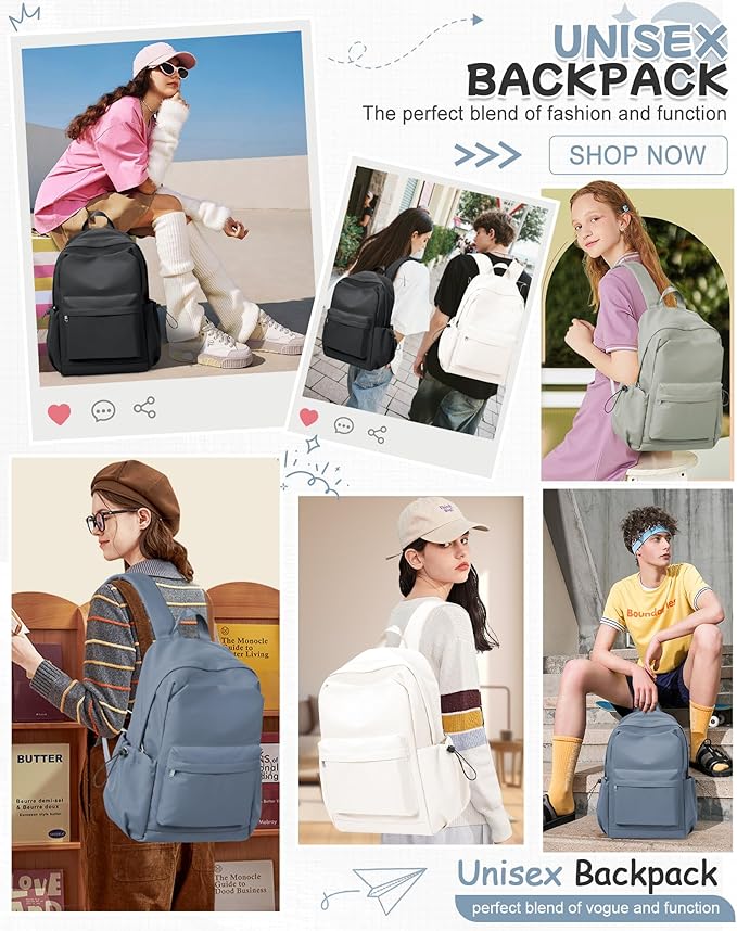 SEAFEW Blue School Backpack for Girls Boys, Small Waterproof Bookbag for Women Men, College Student School Bag, Lightweight Travel Rucksack Casual Daypack,Laptop Backpacks