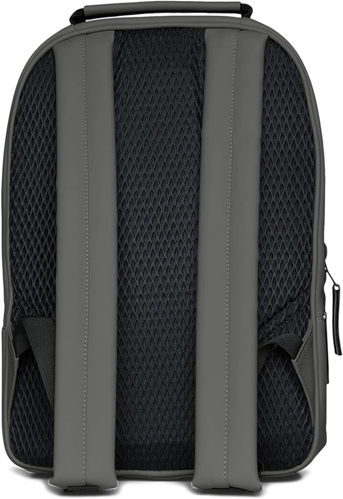 RAINS Book Daypack Regular Grey Laptop Backpack for Men and Women, Waterproof Black Minimalist Commuter Bag with 15”-16"