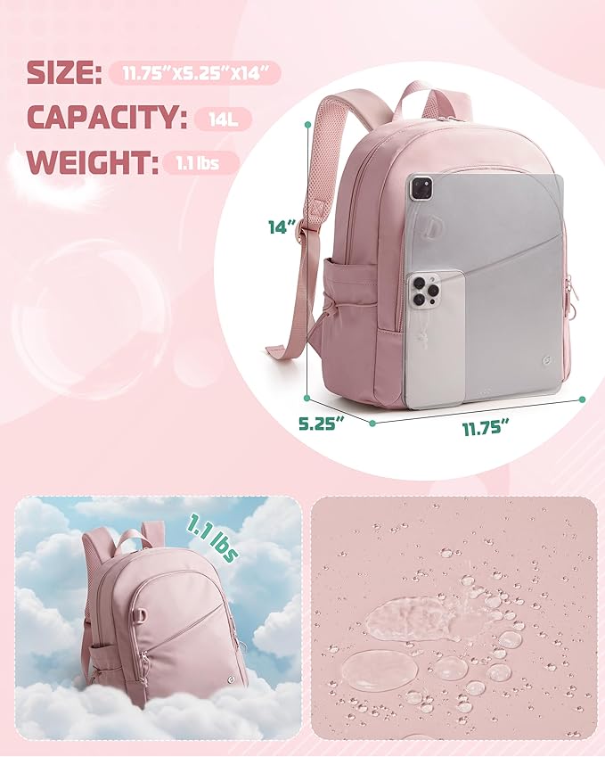 Women Mini Backpack with Wet Pocket and RFID Blocking Pocket, Small Backpack Purse for Gym, Work, College or Travel, Pink