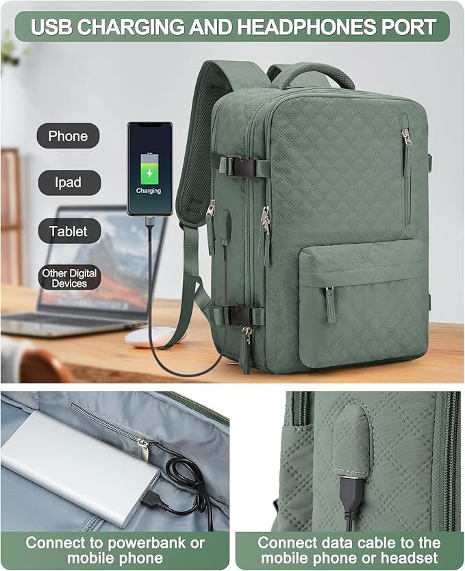 VGCUB Large Travel Backpack for Women Men, Carry on Backpack Airline Approved Gym Backpack Waterproof Business Laptop Daypack,Army Green