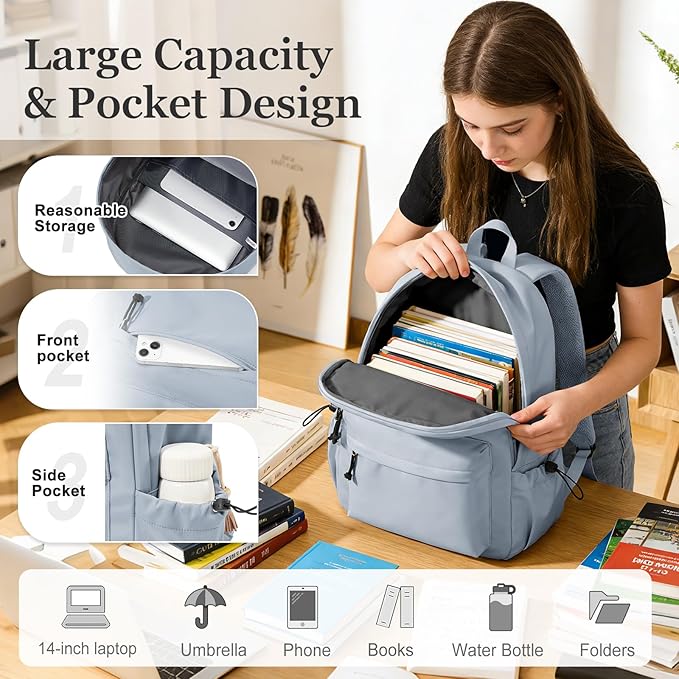 Middle School Backpack For Men Women Simple Backpack For College Students Aesthetic High School Bag Waterproof Bookbag For Teens Girls Boys（Blue）