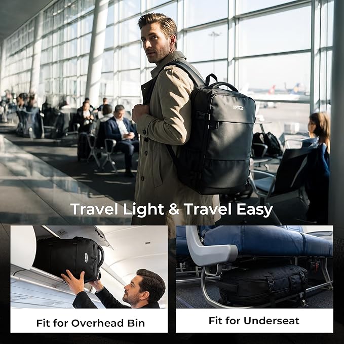 Vacuum Compression Backpack for Travel, Carry-On Backpack with Vacuum System & Pump, Packs Like 45L for 2-5 Day Trips, Fits 17" Laptop, Water-Resistant Personal Item Travel Backpack for Men / Women