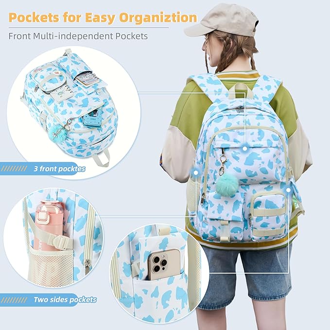 Hidds Backpack for Girls College School Backpacks Kids Bookbag School Bag Travel Laptop Daypack Teens Women (Blue)