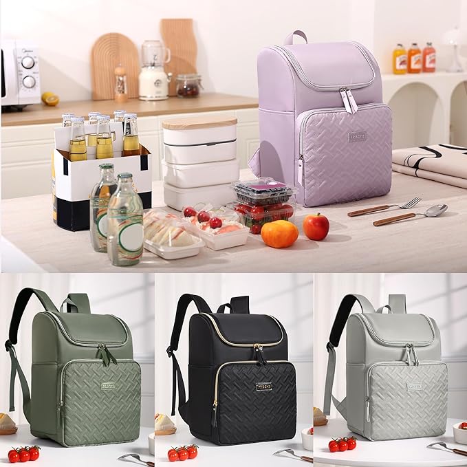 Women's Insulated Lunch Backpack for 15.6"Computer, Soft Backpack Coolers LeakProof Travel Cooler Bag Waterproof Lunch Picnic Beach Work Trip Thermal Bag Drink Beverage Beer (Heathered Lilac)