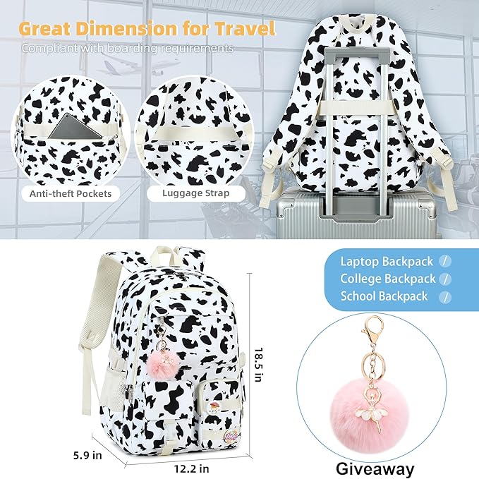 Hidds Backpack for Girls College School Backpacks Kids Bookbag School Bag Travel Laptop Daypack Teens Women (Black)