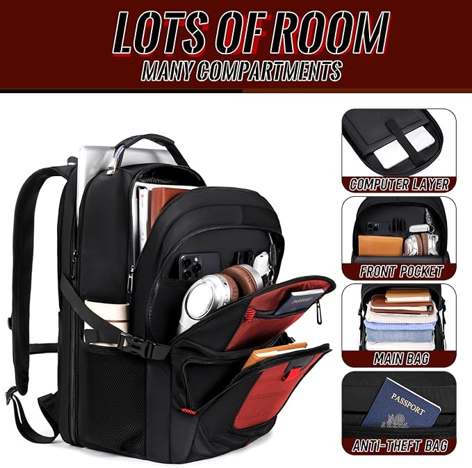 Extra Large Laptop Backpack with LifetimeWarranty,Gaming Laptop Travel Bag Fits 18.4-19" Laptops,TSA Friendly Travel Rucksack for Men Women, Big TSA Airline Approved Work Computer Bag, Red